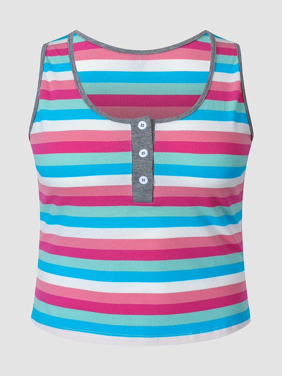 

Finjani Plus Size Colorful Stripes Pattern Tank Tops Casual Scoop Neck Slim Tank Top Camisole