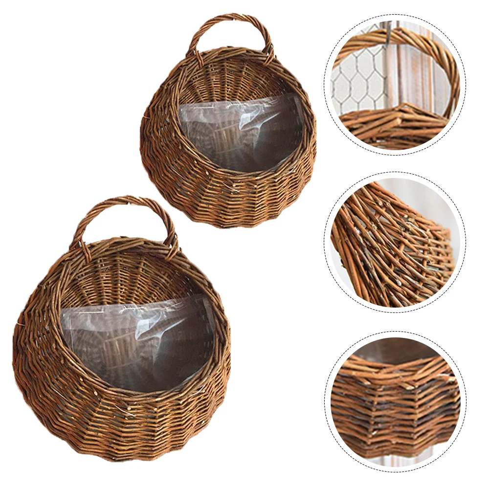 

2 Pcs Rattan Wall Hanging Flower Pot Decoration Dried Basket Indoor Fruit Garden Planter Container Baskets Outdoor