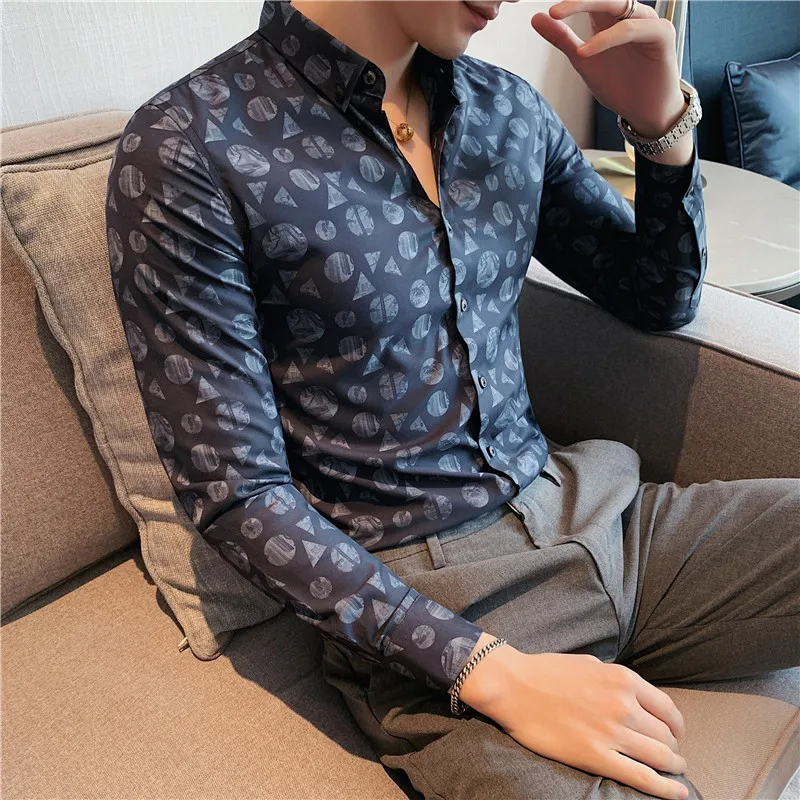 Men's Flower Shirt Autumn New Long-sleeved Fashion Slim Fit Shirt 2021 Business Casual Formal Dress Shirts Social Chemise Homme