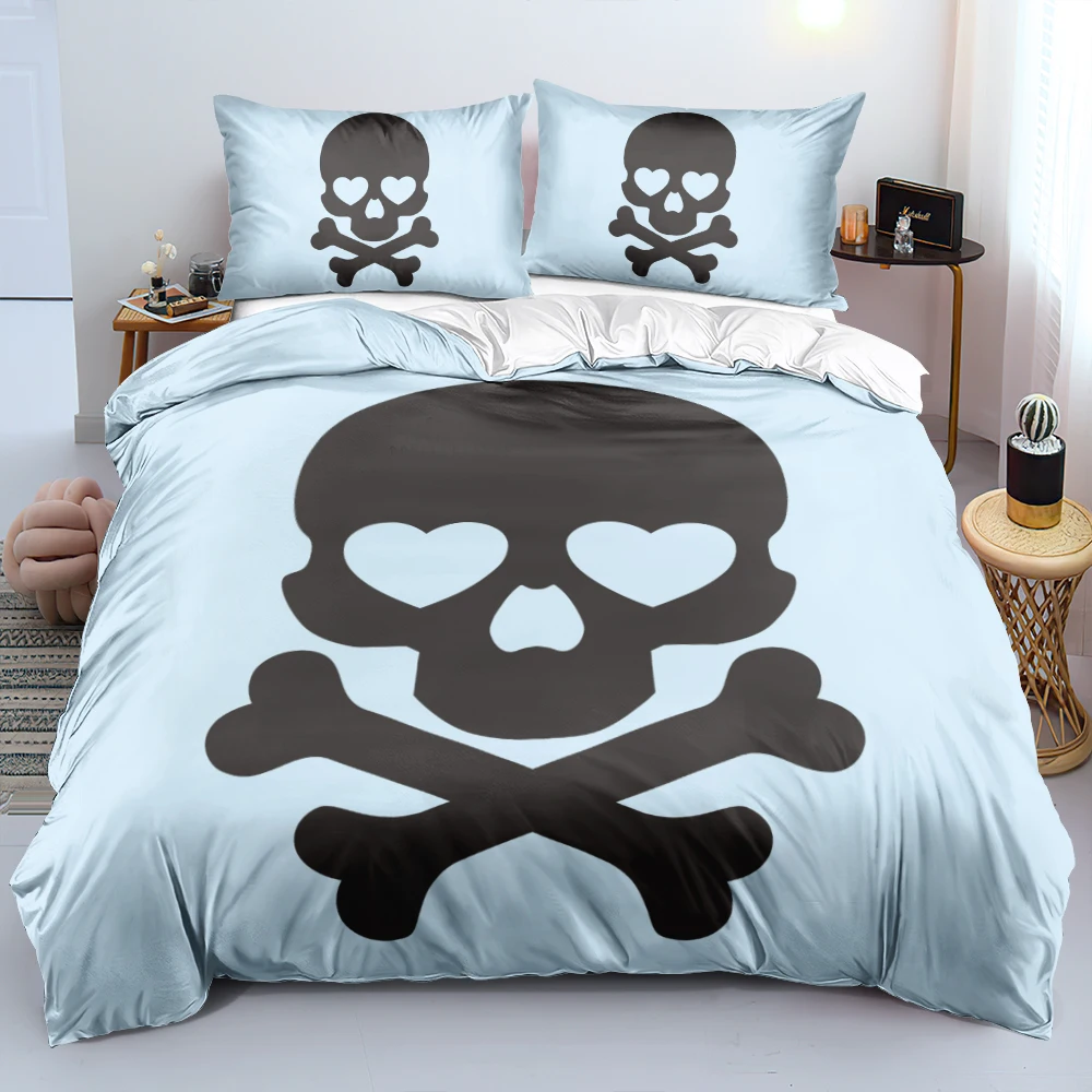 

Bed Linen Set Blue Skull Queen Size Duvet Cover Sets Boy Bedclothes Skeleton Quilt/Comforter Shell 200x200cm Bed Set For Kids