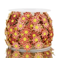 1m stainless steel 10mm red sunflower enamel daisy flower chain for women diy bracelets necklace finding jewelry making supplies