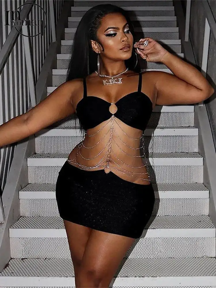 

Летние сексуальные облегающие платья INWOMAN для женщин 2022 Черное мини-платье с цепочкой женское платье с открытой спиной без рукавов женское ...