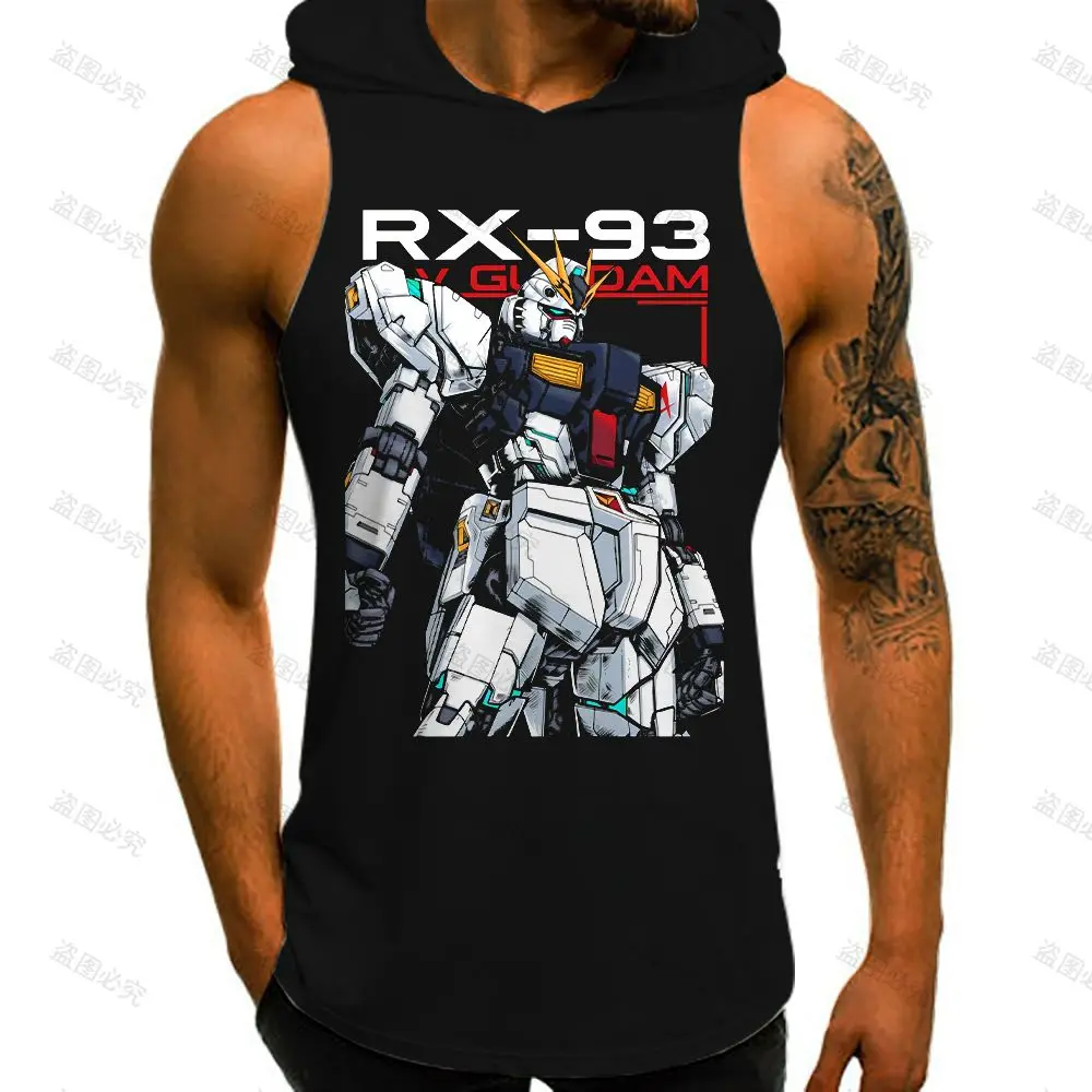 Gundam Men's Hooded Tank Mobile Suit 3D Print Harajuku T-shirts Man Vest Leisure Basketball European Size Streetwear Cool GYM