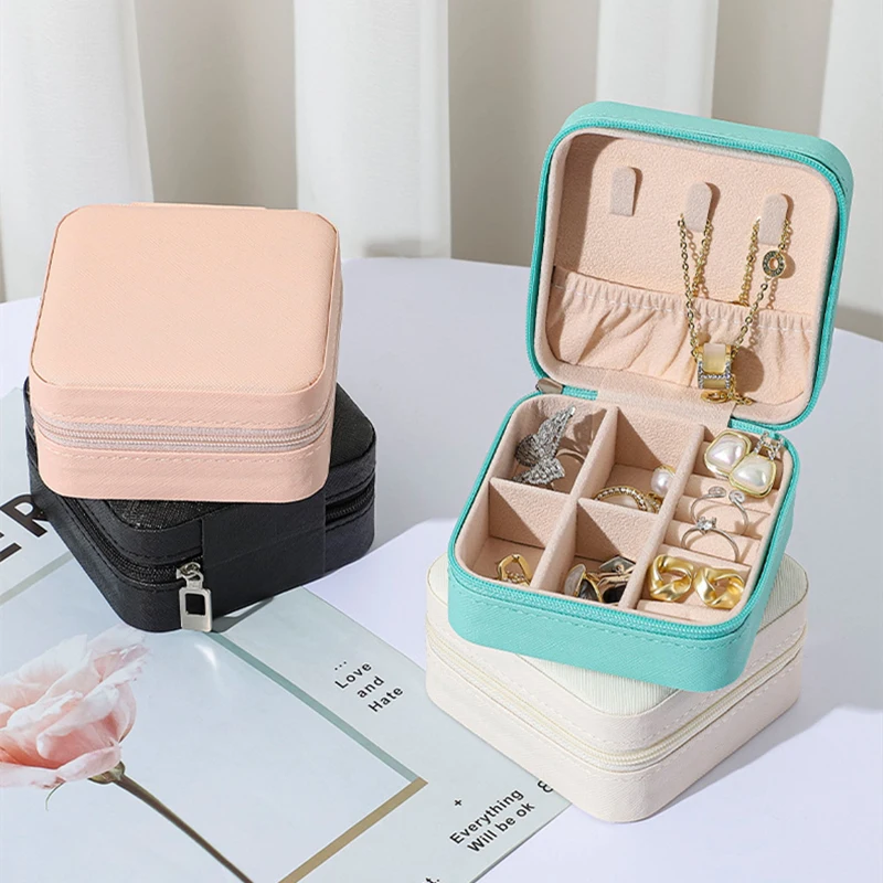 PU Leather Jewelry Package Box With Many Compartments Multiple Colorways Zipper Closure For Easy Storage Best Gift For Women
