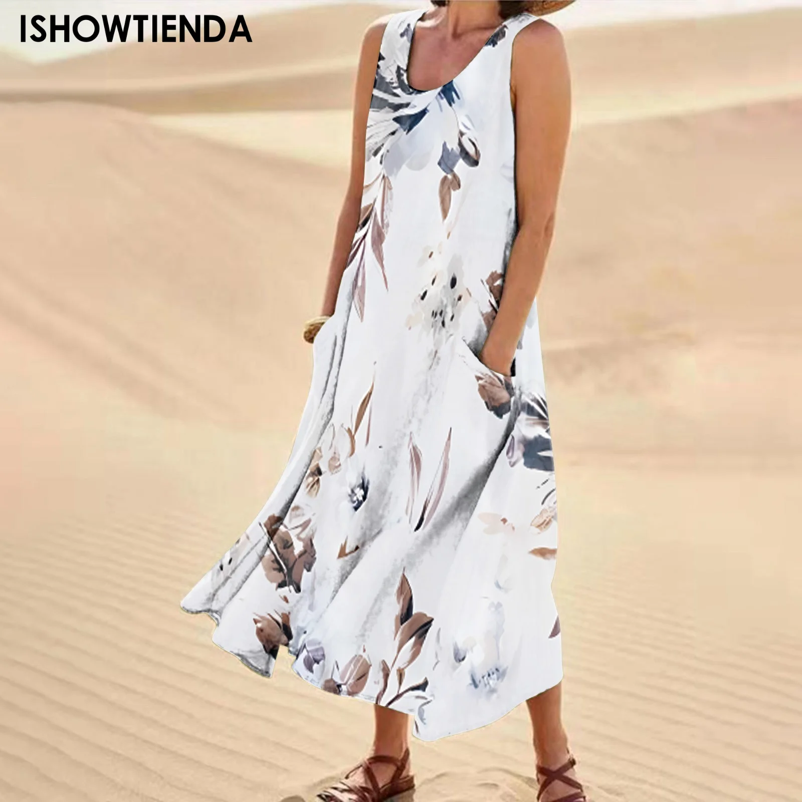 

Hot Sale Dresses For Women 2023 Elegant Sexy Floral Printed Round Neck Short Sleeve Split Flowy Party Long Dress Evening Dress