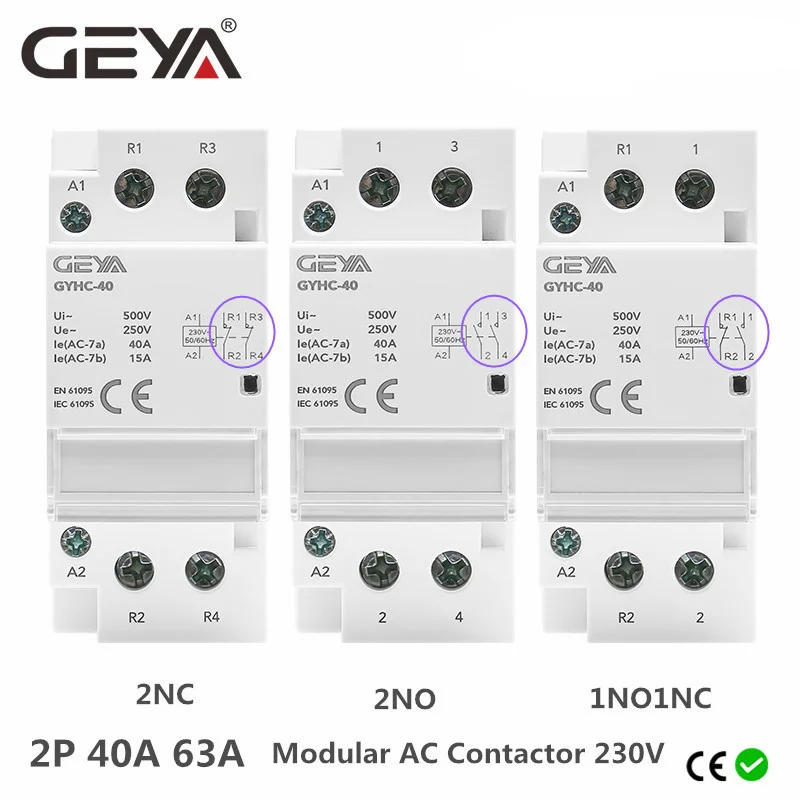 Контактор переменного тока GEYA Din Rail 2P 40A 63a 2NO 2NC 1NO1NC Ho для использования или для зарядки свайного контактора хорошего качества