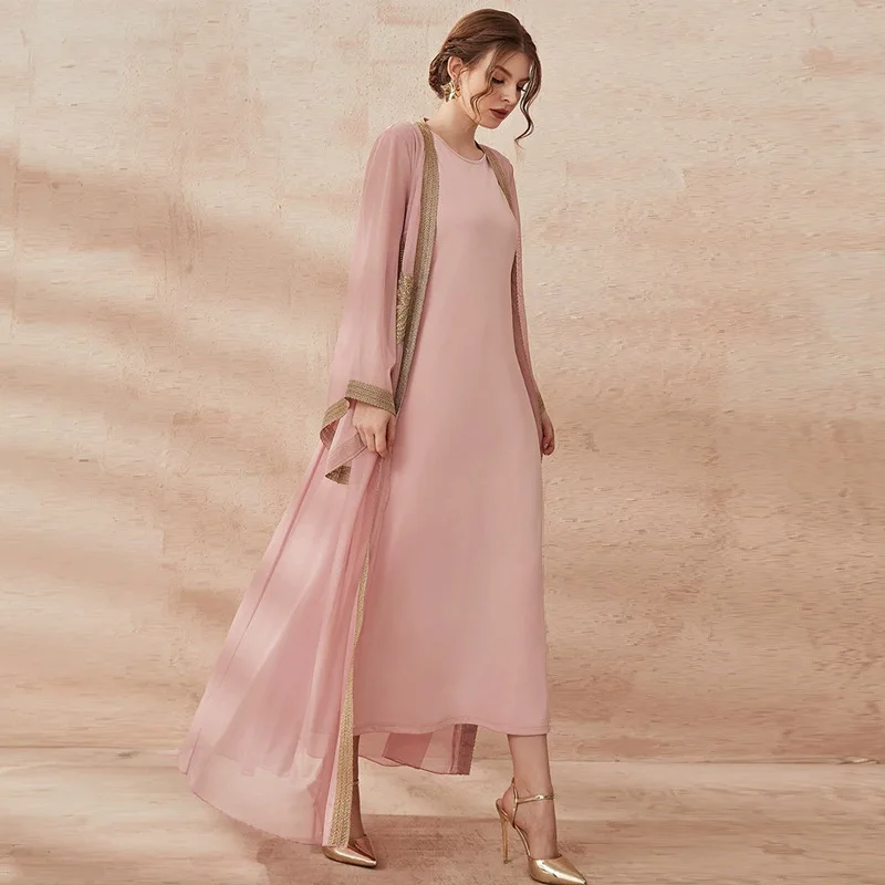 XF-T-21918 Fashion Women's Wear 2023 New Muslim Arab Dress Middle East Dubai Women's Suit  Kaftans for Women  Open Abaya