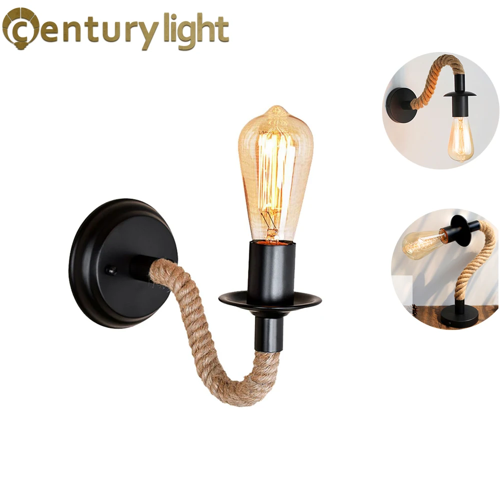 

Retro Hemp Rope LED Wall Lamp American Retro Light Wall Sconce Living Loft Lighting Vanity Light Indoor Sconce Wall Lights Bedro