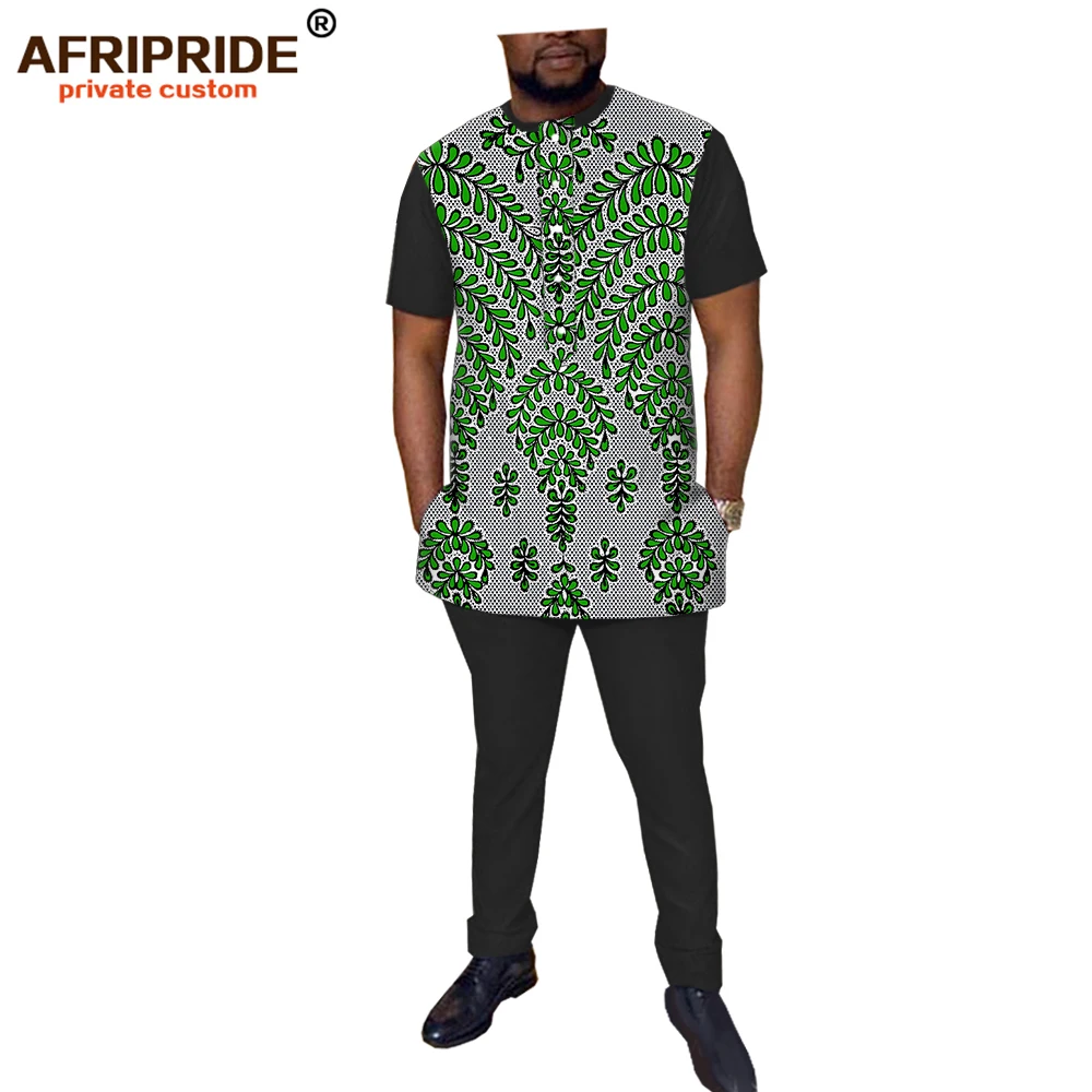 African men traditional clothing set print shirts and amkara pants tribal tracksuit dashiki outfits tops AFRIPRIDE A1816008