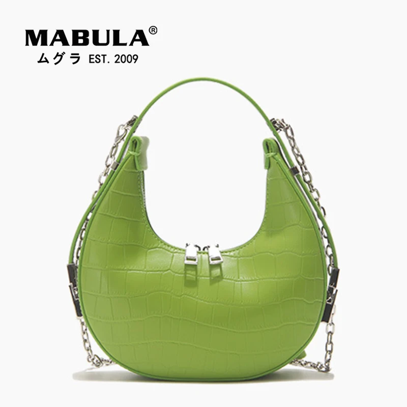 

MABULA Brand Design Women Crocodile Pattern Half Moon Top Handle Purse Adjust Strap Underarm Hobo Shoulder Bag Fashion Crossbody