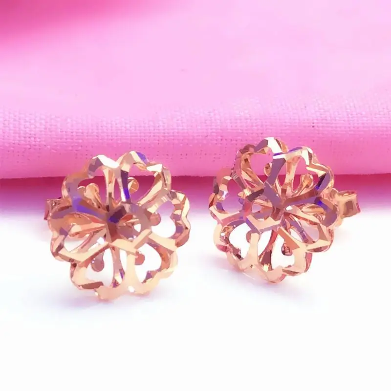 

585 purple gold plated 14K rose gold new hollow flower earrings for women charm ear line wedding party jewelry send girlfriend