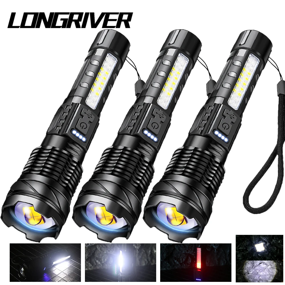 

Высокопрочный светодиодный фонарик, светодиодный фонарик с USB C, зарядка, фонарик, фонарик, уличный фонарь, масштабируемый портативный фонар...