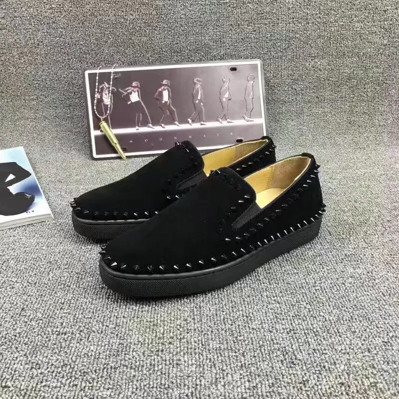 

Brand Real Leather Red Bottom Men's Women's Rhinestone Rivets Shoes Flats Casual Sneakers Designer Unisex