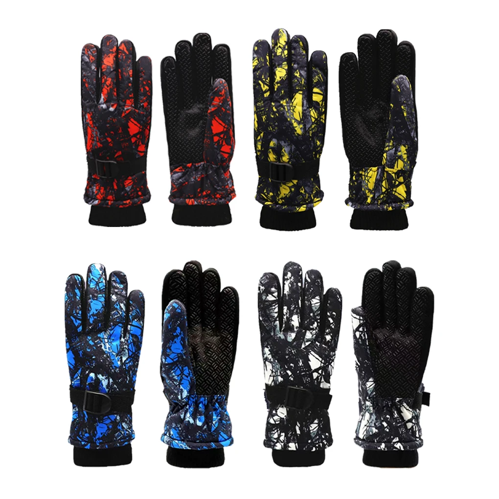 

Kids Gloves Cycling Mittens Fashion Floral Print Mitten Adjustable Non-slip Glove for Outdoor Skating Sports Blue