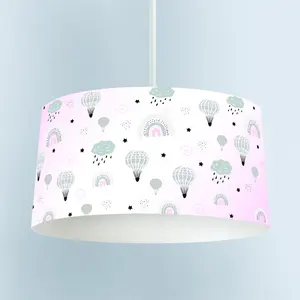 Cartoon 3 D Print Baby Kids Room Cute Flying Balloons and Rainbow Model Pvc Fabric Cover Ceiling Drum Shape Round chandelier Dec