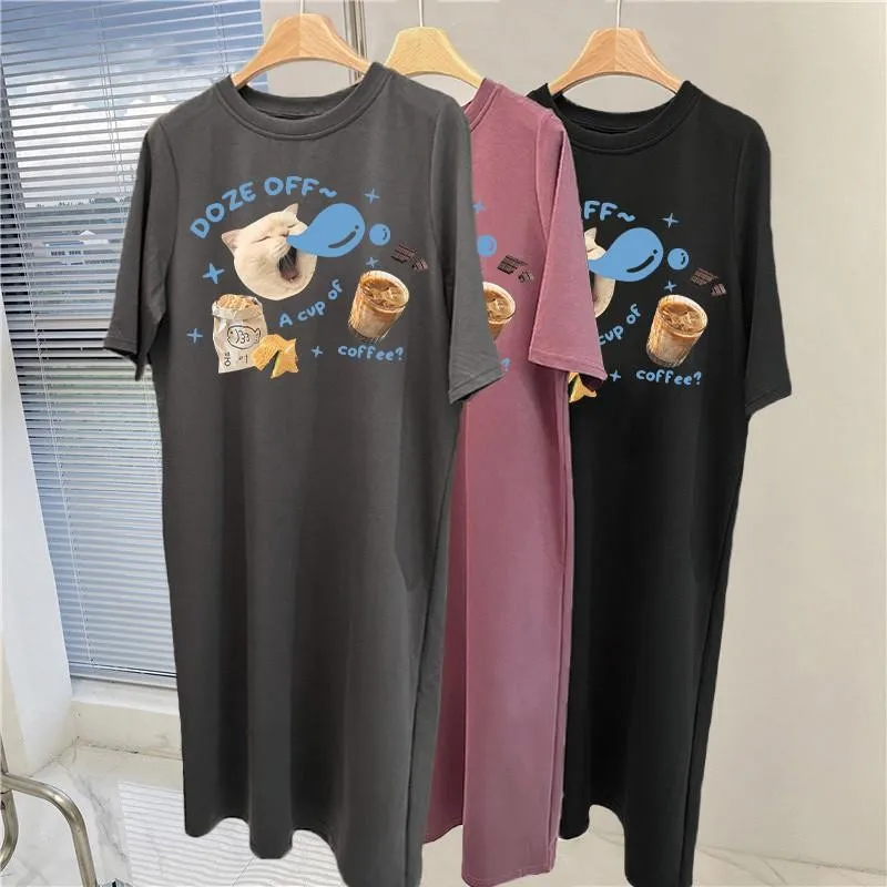 Детское и милое женское летнее осеннее платье с короткими рукавами кофейным