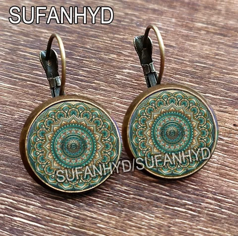 Серьги-гвоздики SUFANHYD стеклянные с мандалой