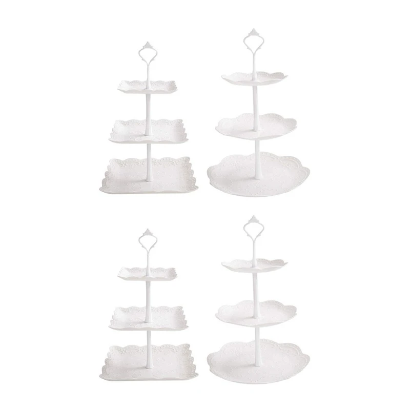 

4 Set 3-Tier White Dessert Cake Stand,Pastry Stand Small Cupcake Stand Cookie Tray Rack Candy Buffet Set Up Fruit Plate