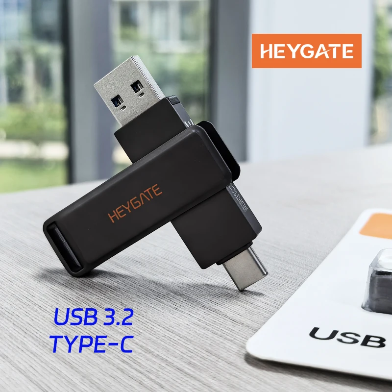 Фото USB-флеш-накопитель HEYGATE OTG Type-C, 32–256 ГБ, USB3.2 Gen1, высокоскоростной, 150 МБ/с, портативный металлический флеш-накопитель, U-диск для хранения данных на мобильном телефоне №1
