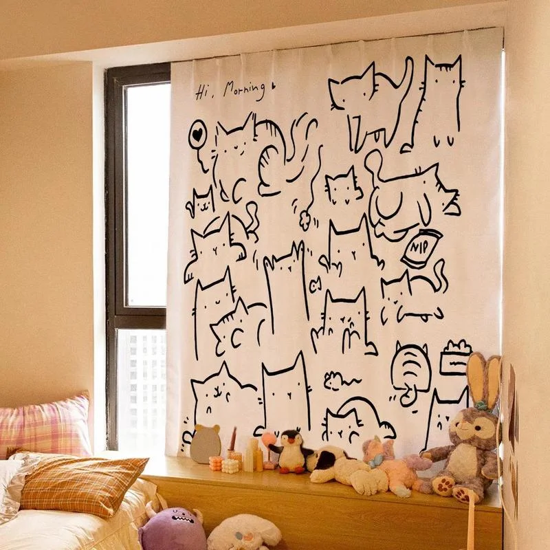 Симпатичные занавески на липучке для гостиной общежития Простые короткие шторы