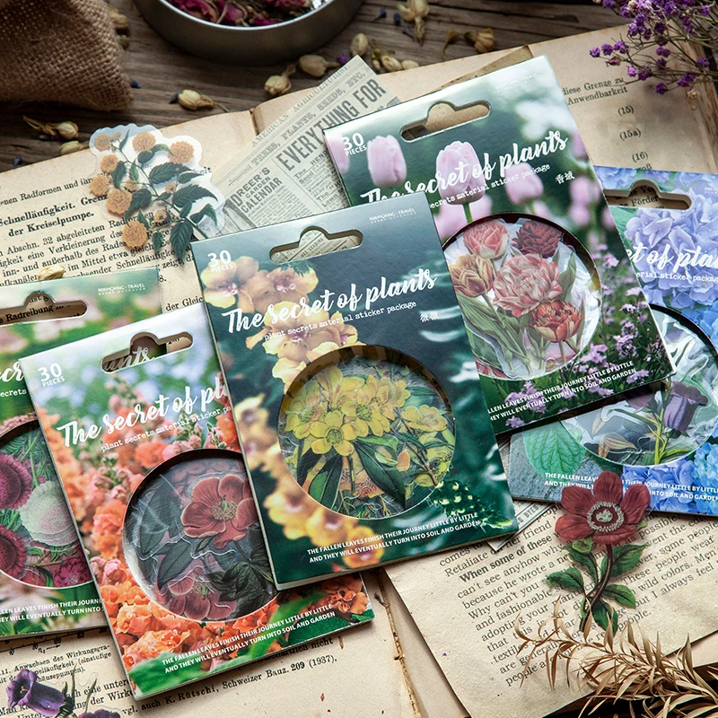 

30pcs Plant Retro stickers Flower hand account DIY material Scrapbooking Gift Decoration 8 options handmade 12*8cm