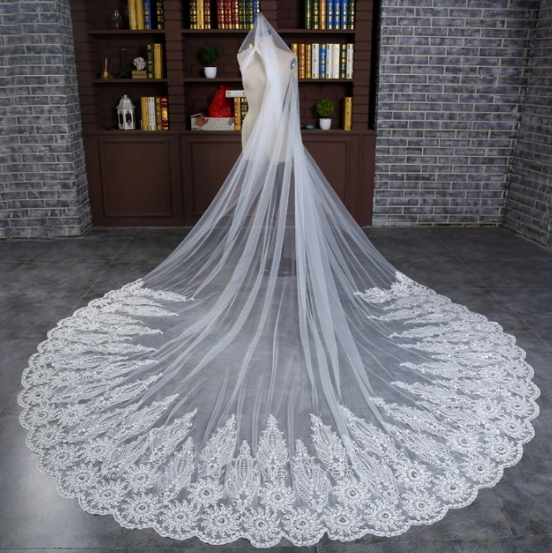 

V127#IENA One layer Long Lace Wedding veil bridal wedding accessories