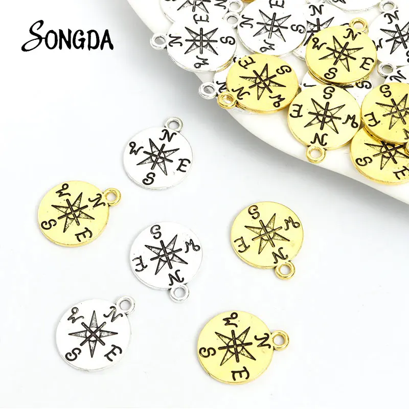 

10pcs Creative Compass Pendant Charms Antique Silver Plated Alloy Metal Charms for DIY Jewelry Making Necklace Gift Wholesale