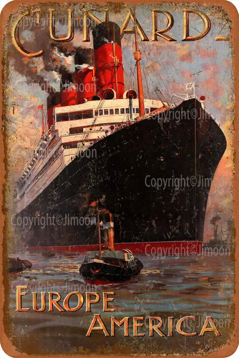 Cunard в европейском и американском стиле Оловянная металлическая табличка