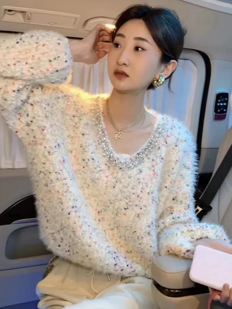 Женский вязаный пуловер в горошек повседневный мягкий Свободный с длинными