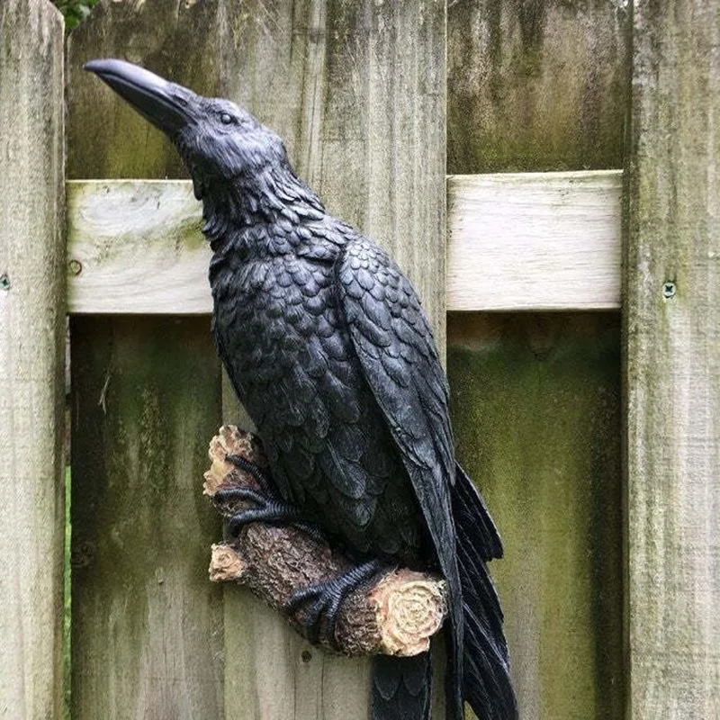 

20CM Fake Raven Resin Statue Bird Crow Sculpture Outdoor Crows Halloween Decor Creative for Garden Courtyard Animal Decoration