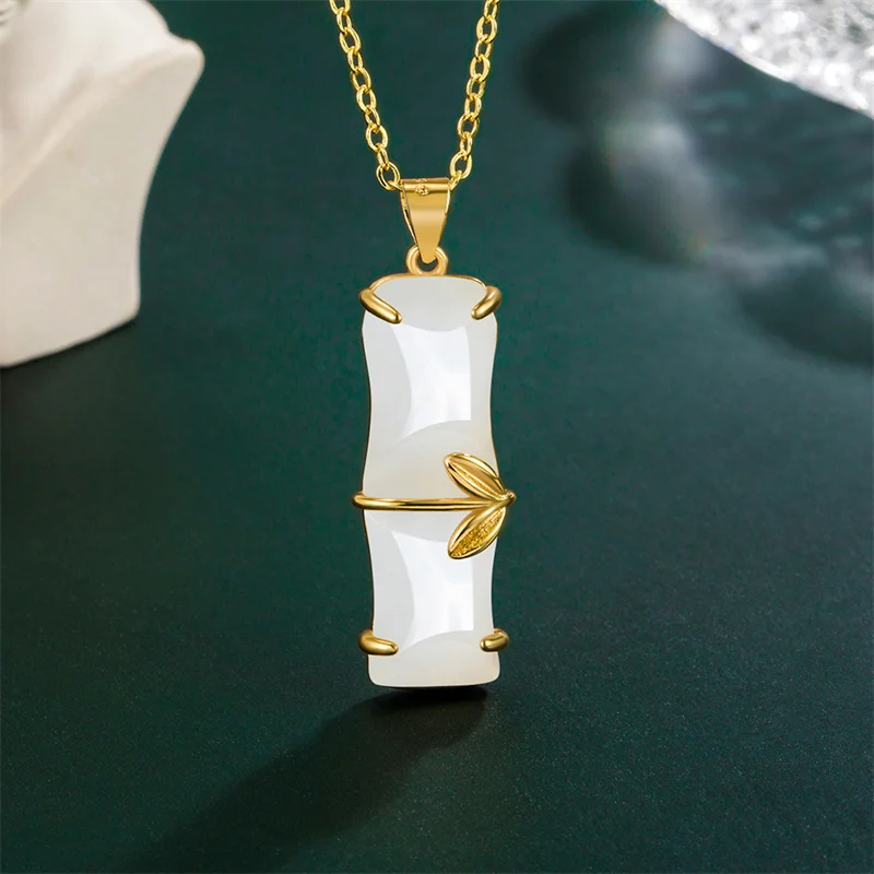 

Personalized Bamboo Joint Jade Pendant Necklace Women Lovely Ethnic Style Gradually Growing Bamboo Necklace Party Jewelry Gifts