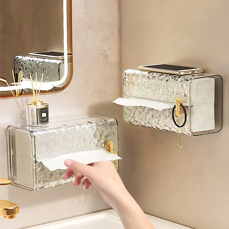 

Tissue Transparent Box Desktop Tissue Storage Rectangular Paper Case Napkin Multipurpose Box Mounted Toilet Wall Box Bathroom