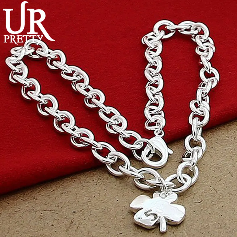 

UPRETTY New 925 Sterling Silver Four Leaf Clover Necklace 18 Inch Chain For Woman Party Wedding Engagement Charm Jewelry Gift