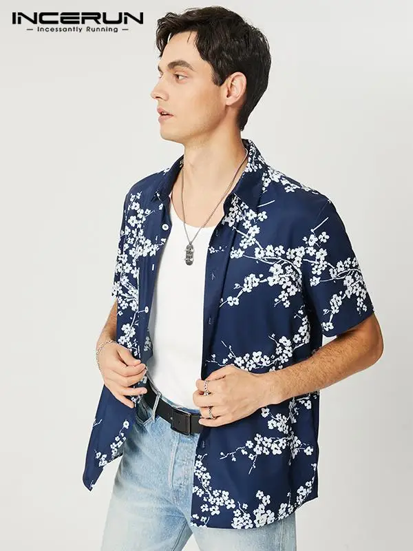 

Men Hawaiian Shirt Printing 2022 Lapel Short Sleeve Button Casual Shirts Streetwear Vacation Summer Camisa Masculina 5XL INCERUN