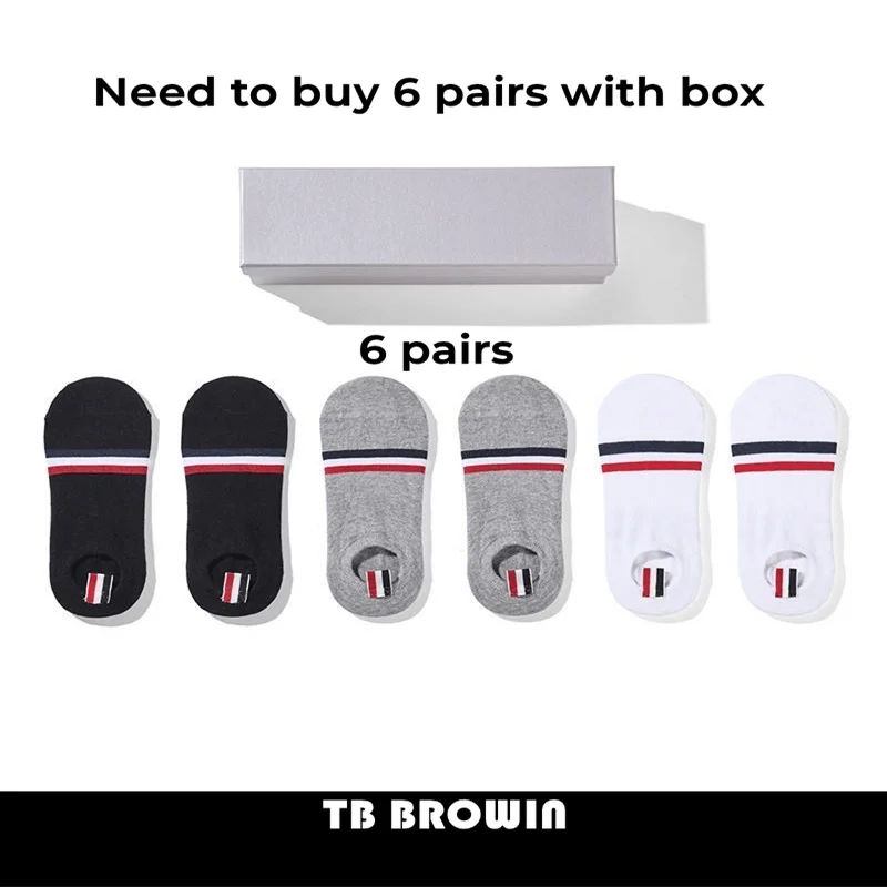 

TB BROWIN THOM Men's Socks Korean Fashion RWB Stripes No Show Women's Cotton Street Fashionable Harajuku Stockings