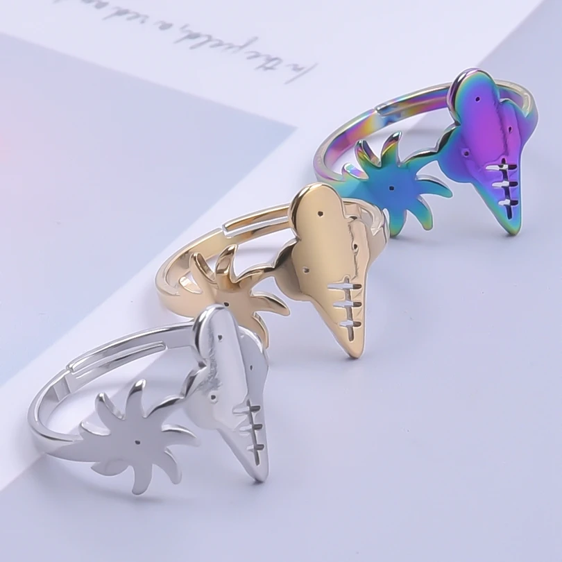Summer Windmill Ice Cream Charm Rings For Women Men Accessories Stainless Steel Ring Adjustable Jewelry Bague Femme Party Gifts