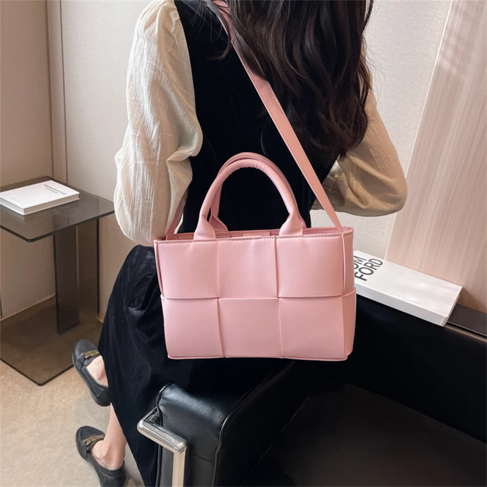 

Top Qualtily Candy Color Designer Weave Hasp Shoulder Crossbody Bags for Women PU Leather Lady Spring Trend Green Handle Bag