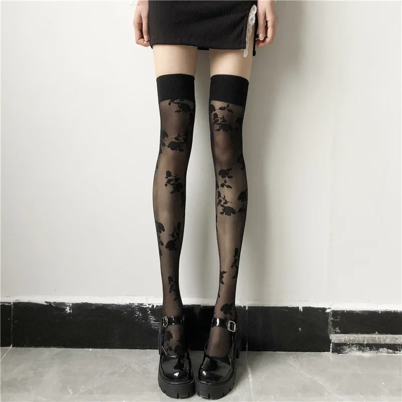 

Fashion Tights Women JK Lolita Rose Women's Stockings Knee-high Gothic Clothes Pantyhose Socks Hosiery Underwear