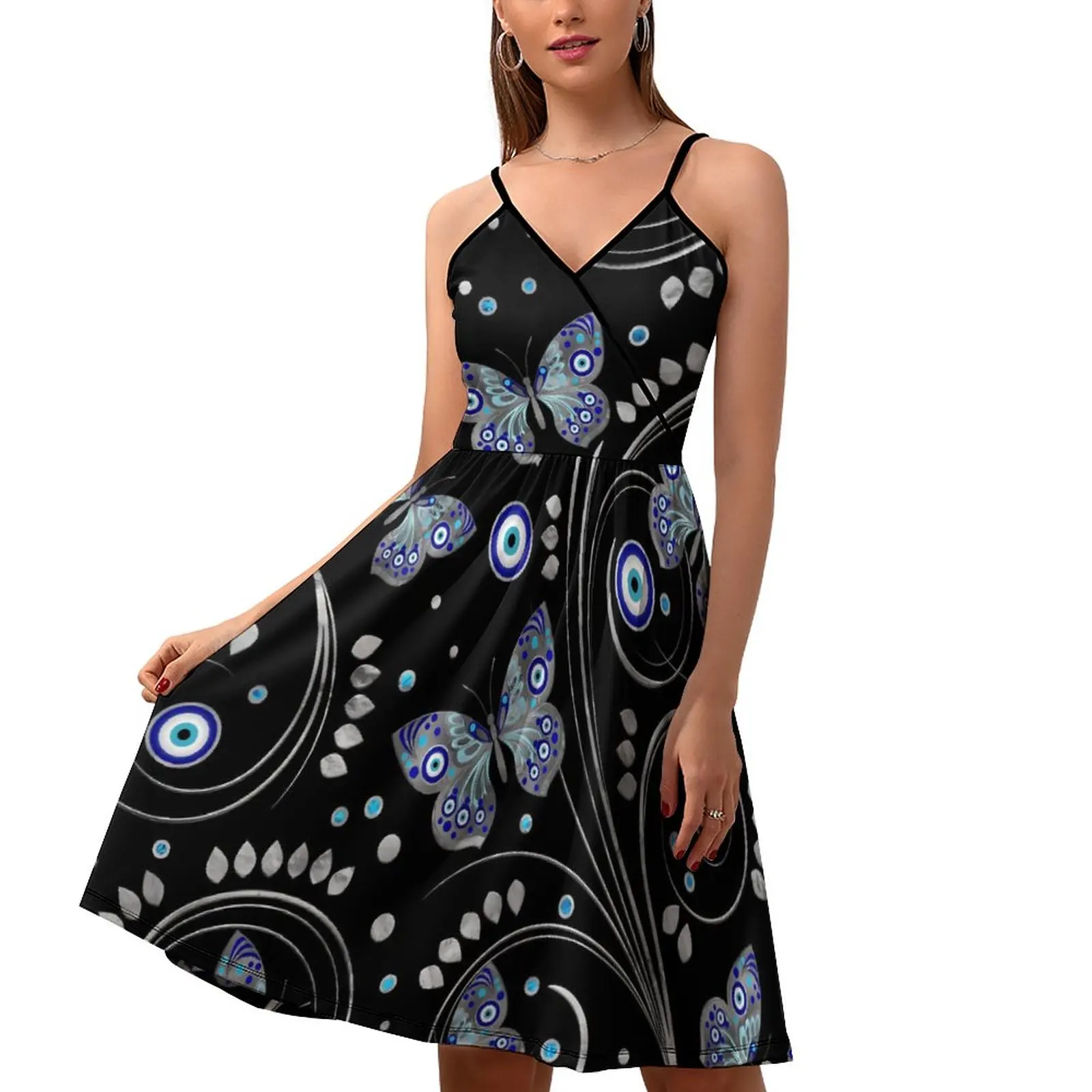 

Butterfly Evil Eye Casual Dress Holiday Spaghetti Strap Abstract Animal Korean Fashion Dresses Ladies Pretty Graphic Vestido