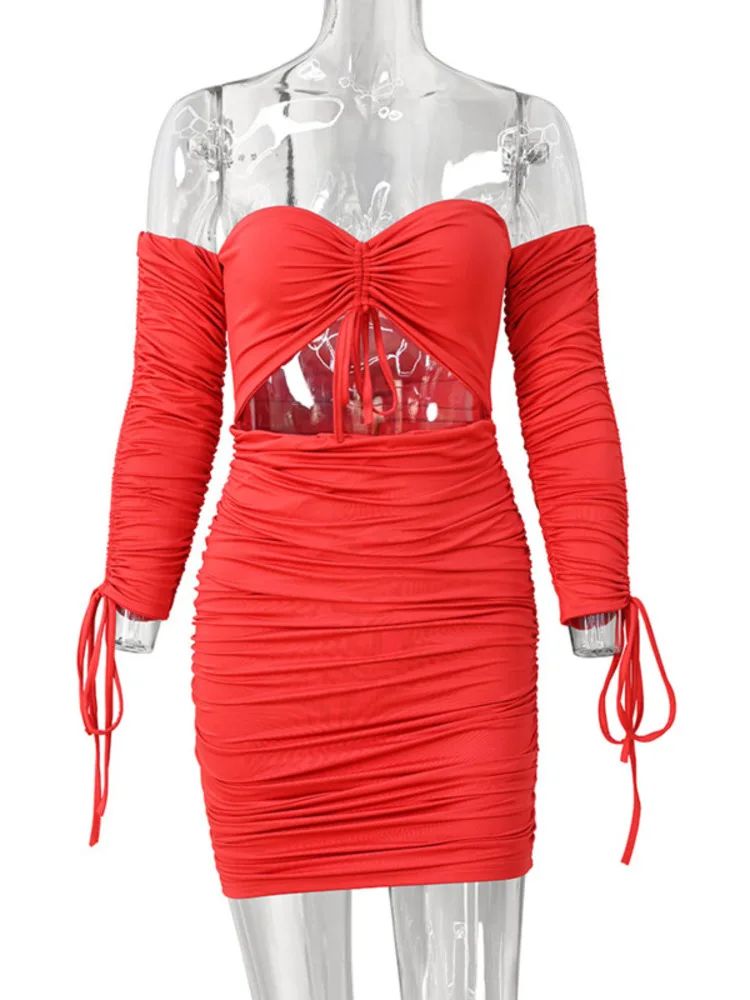 Осеннее облегающее мини-платье Kesiachiccly с длинным рукавом 2021 женское ажурное