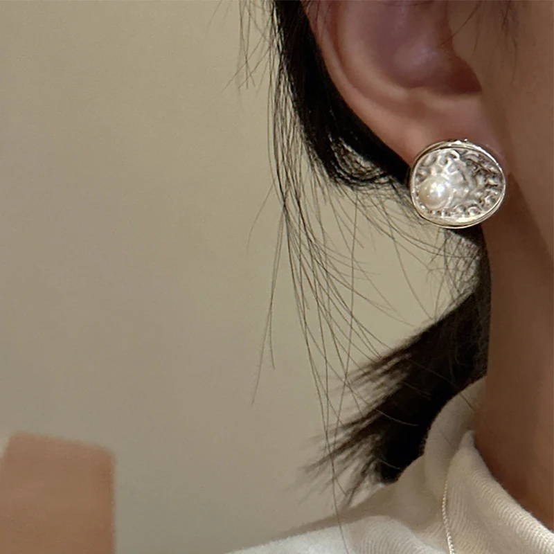 Женские серьги-гвоздики Foxanry с кубическим цирконием модная круглая текстура