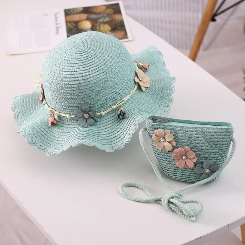

GIRL HAT Summer Big Brim Bow Breathable Sun Hat Baby Comfortable Beach Straw Hat Suit Autumn Children Millinery