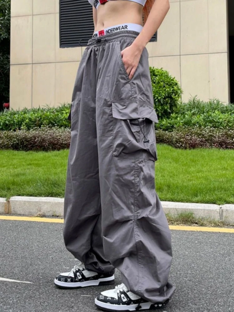 

HOUZHOU Y2K Parachute Pants Women Hippie Streetwear Oversize Pockets Cargo Trousers Harajuku Techwear Wide Pantalone Egirl Style