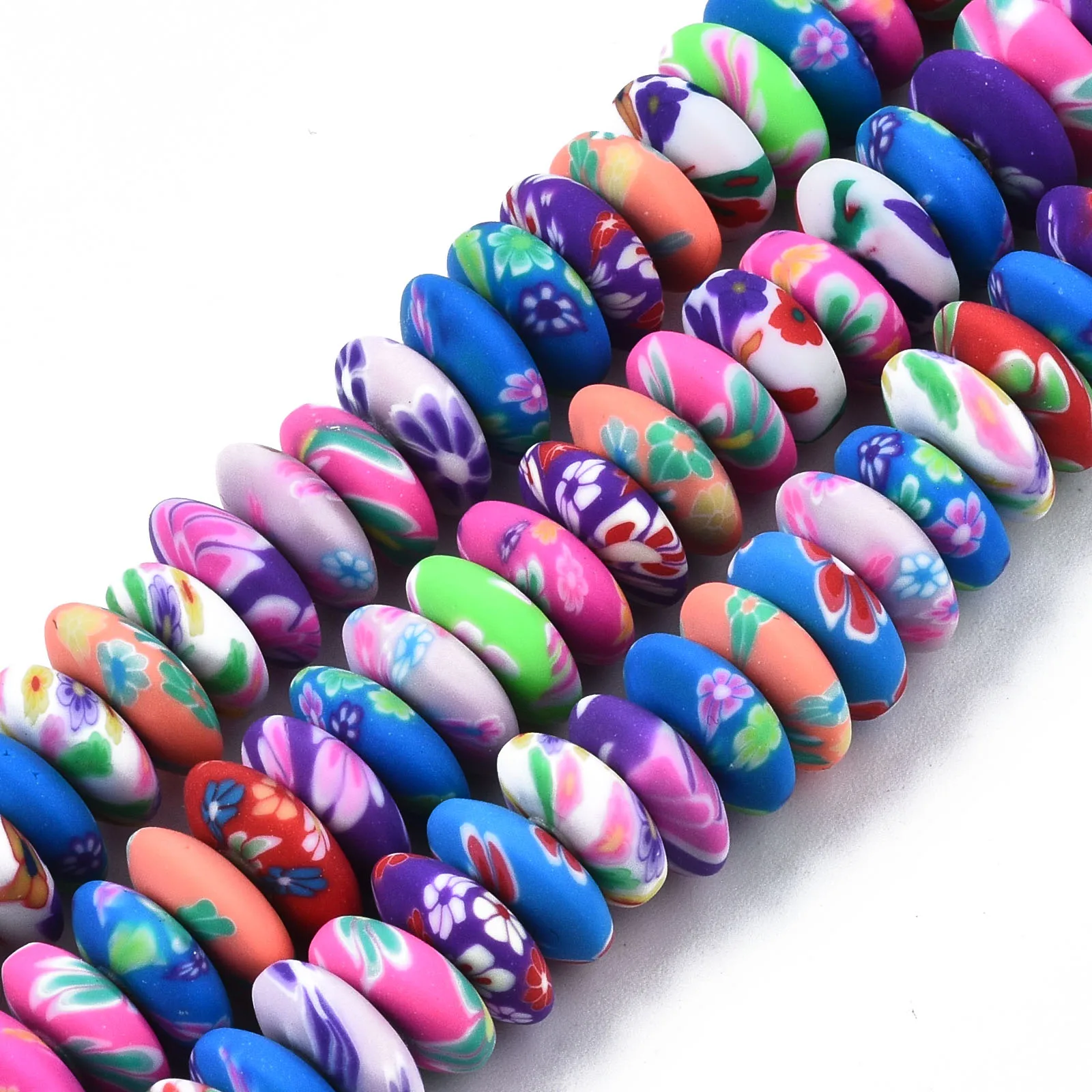 

104pcs/strand Colorful Flat Round With Flower Printed Polymer Clay Spacer Beads For Jewelry Making Diy Bracelet Necklace