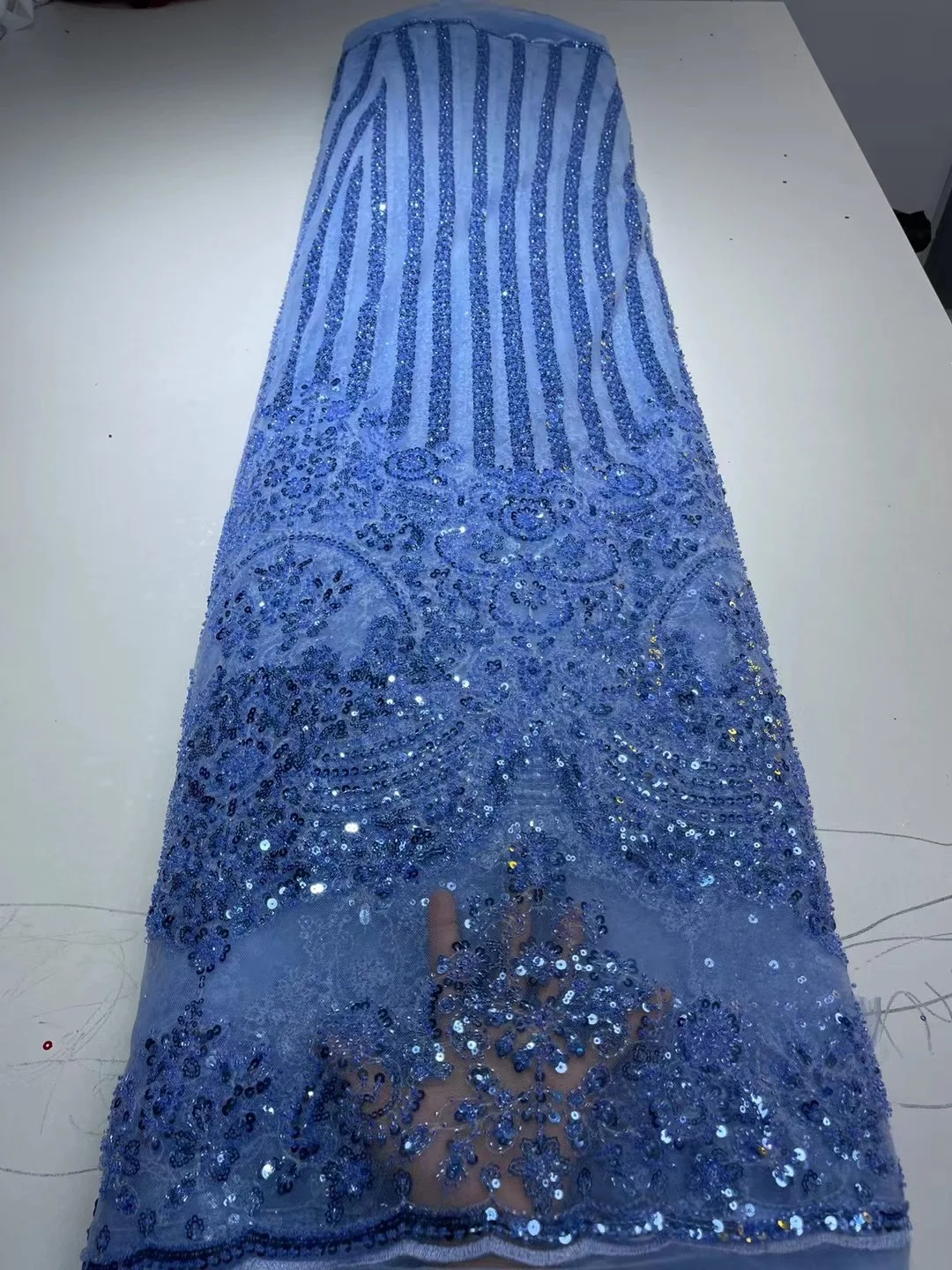 

Nigerian High Quality Sequins Lace Fabrics 2022 African Handmade Tulle Lace French Luxury Beads For Women Wedding Dress Material