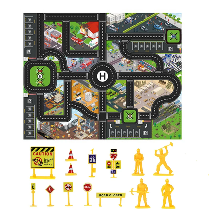 

Large City Traffic Road Map for Kids Boys Simulation Parking Lot Playing Traffic Mat Car Game DIY Scene Road Signs Toys