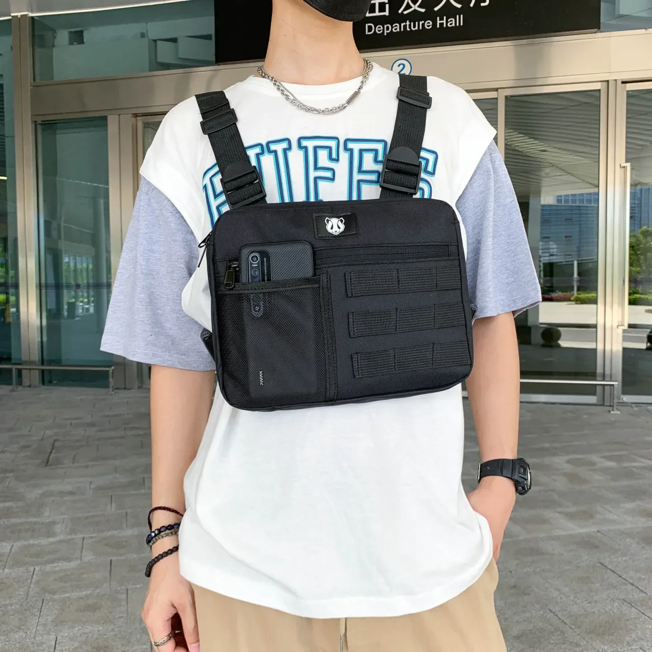 

Male Waistcoat Bag Pack Men Chest-Rig Adjustable Tactical Bag Chest Bags Travel Fanny Kanye Boy Streetwear Hip-Hop Waist Men