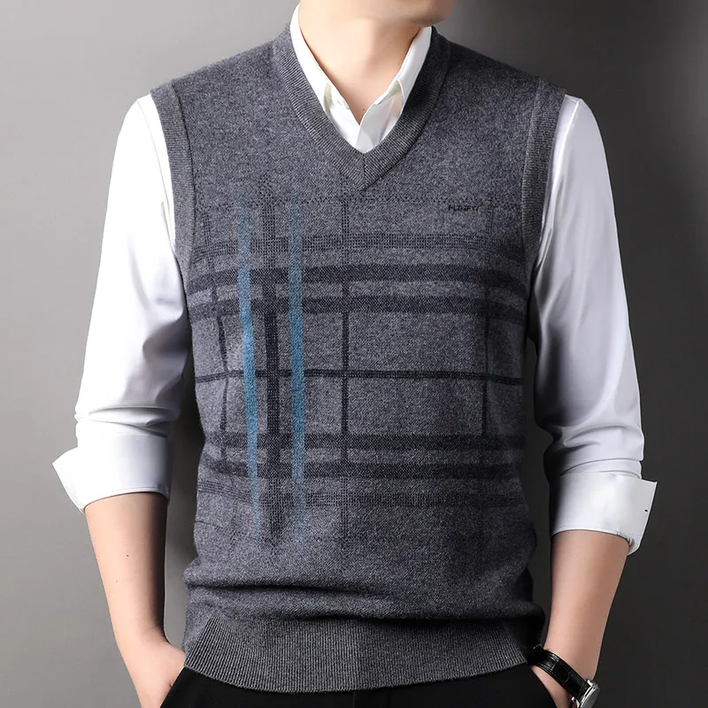 Мужской жилет с v-образным вырезом и воротником толстые полоски трикотаж без