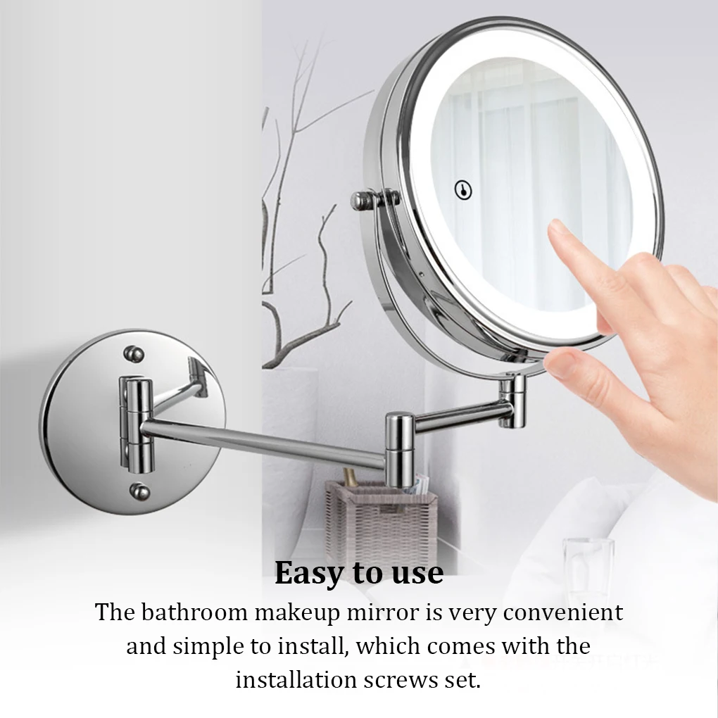 

Двойные боковые зеркала с сенсорным выключателем со светодиодной подсветкой, увеличительные аксессуары для ванной комнаты, квадратное дно