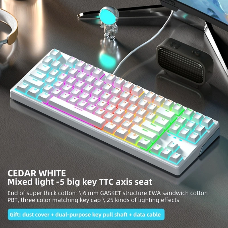 

RGB Mechanical Keyboard Hot Swap 87 Keys Wired- Gaming Keyboard PBT-Keycap GASKET Structure 11 Lights One-key Switch-